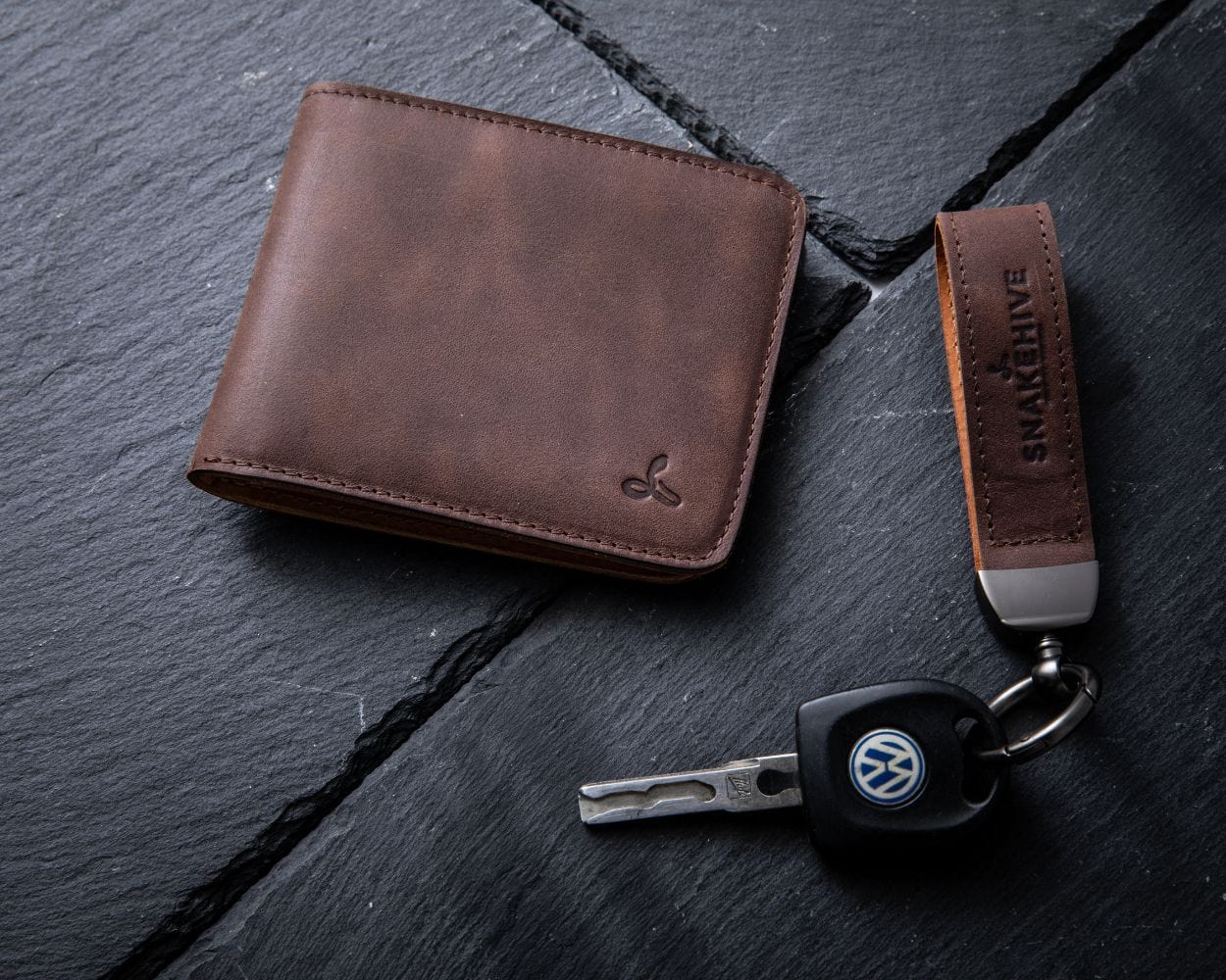 Vintage Leather Money Wallet and Key Loop Bundle