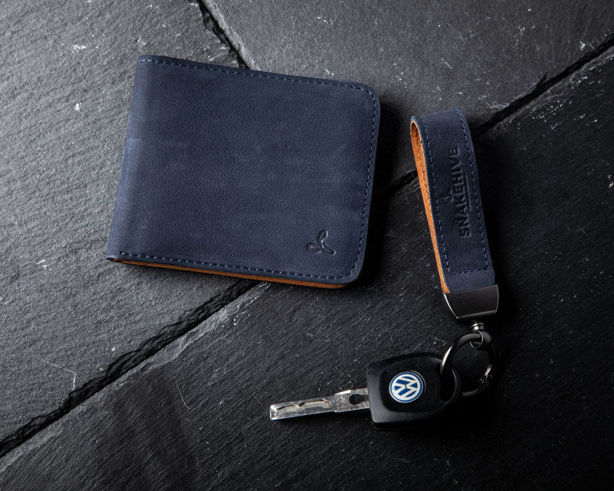 Vintage Leather Money Wallet and Key Loop Bundle