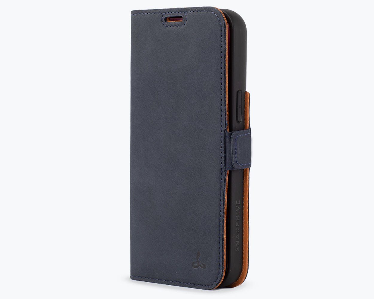 Apple iPhone 14 Pro Max - Vintage Leather Wallet (Side Clasp) Navy Apple iPhone 14 Pro Max - Snakehive UK