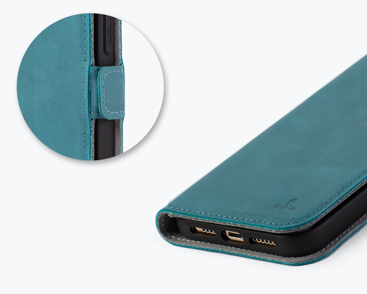 Apple iPhone 14 Pro Max - Vintage Leather Wallet (Side Clasp) Teal Apple iPhone 14 Pro Max - Snakehive UK