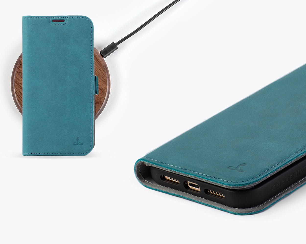 Apple iPhone 14 Pro Max - Vintage Leather Wallet (Side Clasp) Teal Apple iPhone 14 Pro Max - Snakehive UK