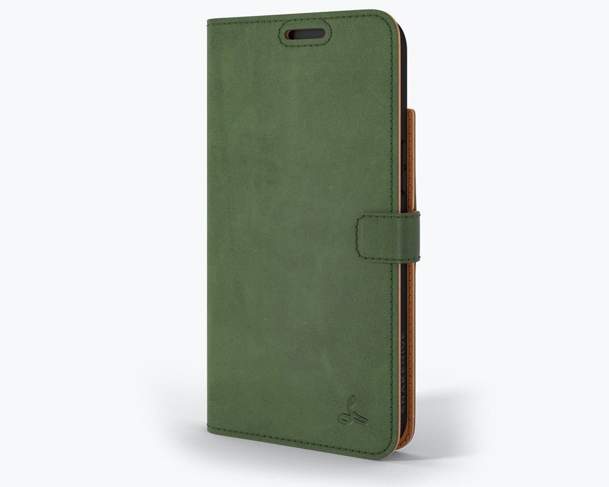 Apple iPhone 14 - Vintage Leather Wallet Bottle Green Apple iPhone 14 - Snakehive UK