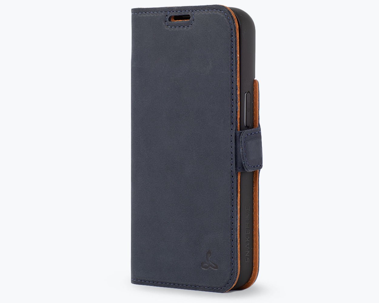 Apple iPhone 14 - Vintage Leather Wallet (Side Clasp) Navy Apple iPhone 14 - Snakehive UK