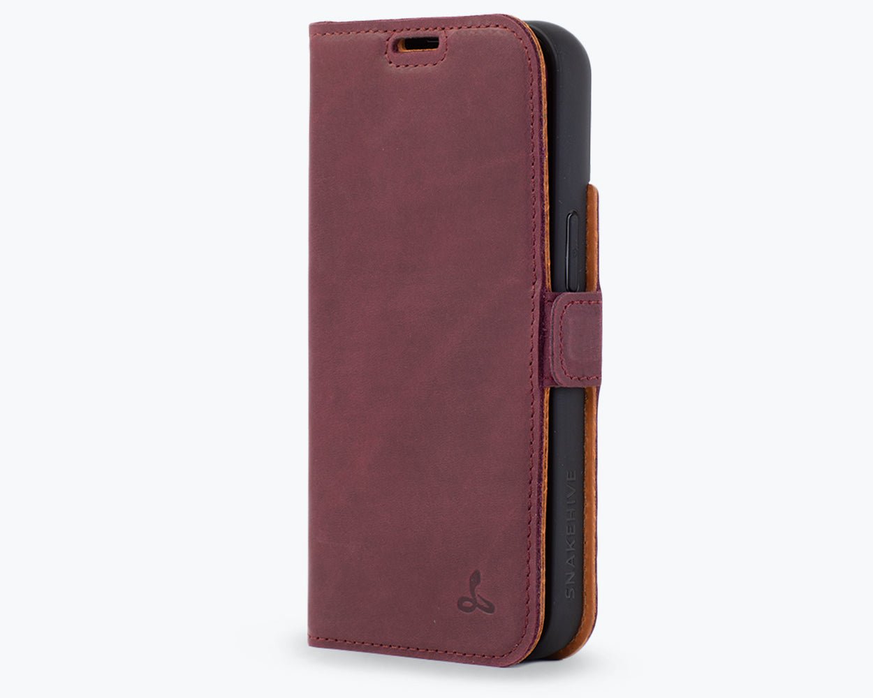 Apple iPhone 14 - Vintage Leather Wallet (Side Clasp) Plum Apple iPhone 14 - Snakehive UK