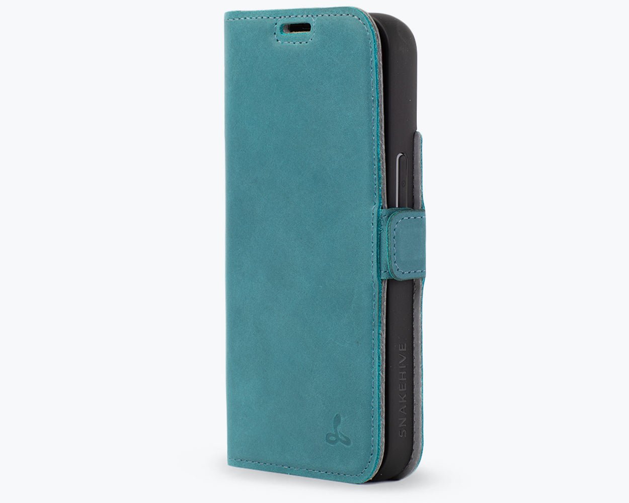 Apple iPhone 14 - Vintage Leather Wallet (Side Clasp) Teal Apple iPhone 14 - Snakehive UK