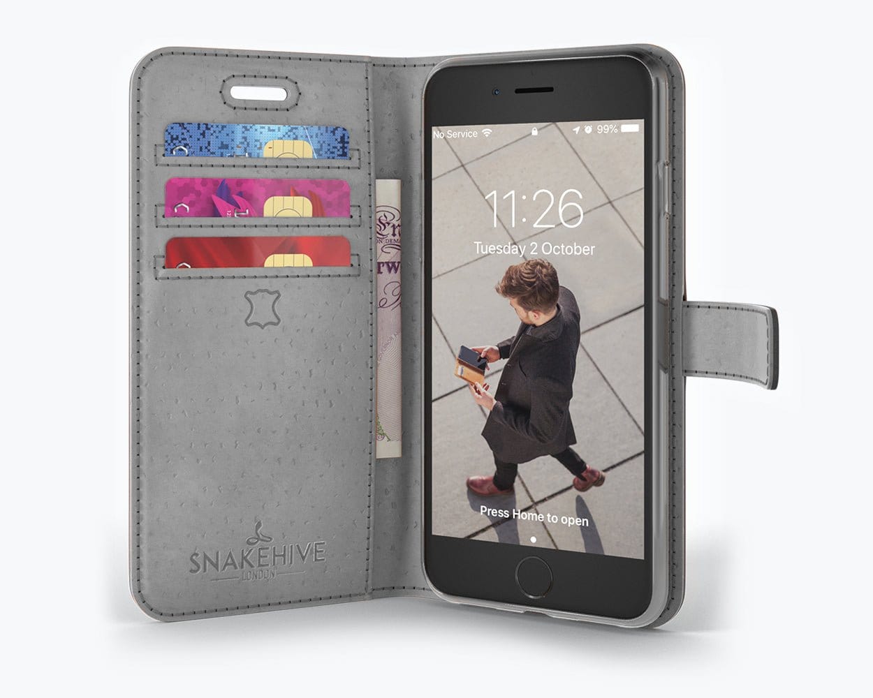 Vintage Leather Wallet - Apple iPhone 7 Grey Apple iPhone 7 - Snakehive UK
