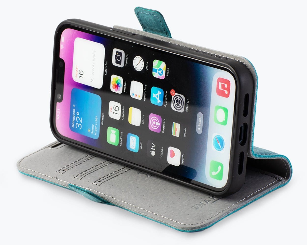 Apple iPhone 14 - Vintage Leather Wallet (Side Clasp) Black Apple iPhone 14 - Snakehive UK