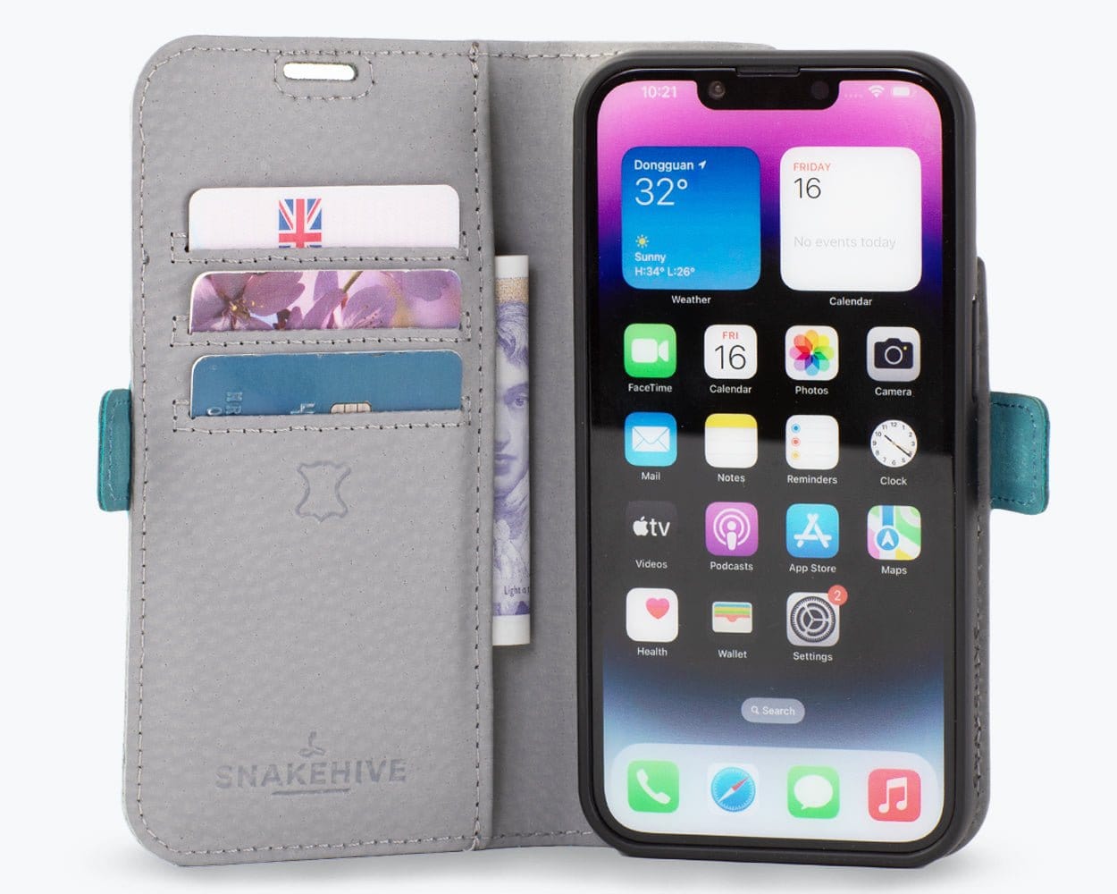 Apple iPhone 14 - Vintage Leather Wallet (Side Clasp) Black Apple iPhone 14 - Snakehive UK