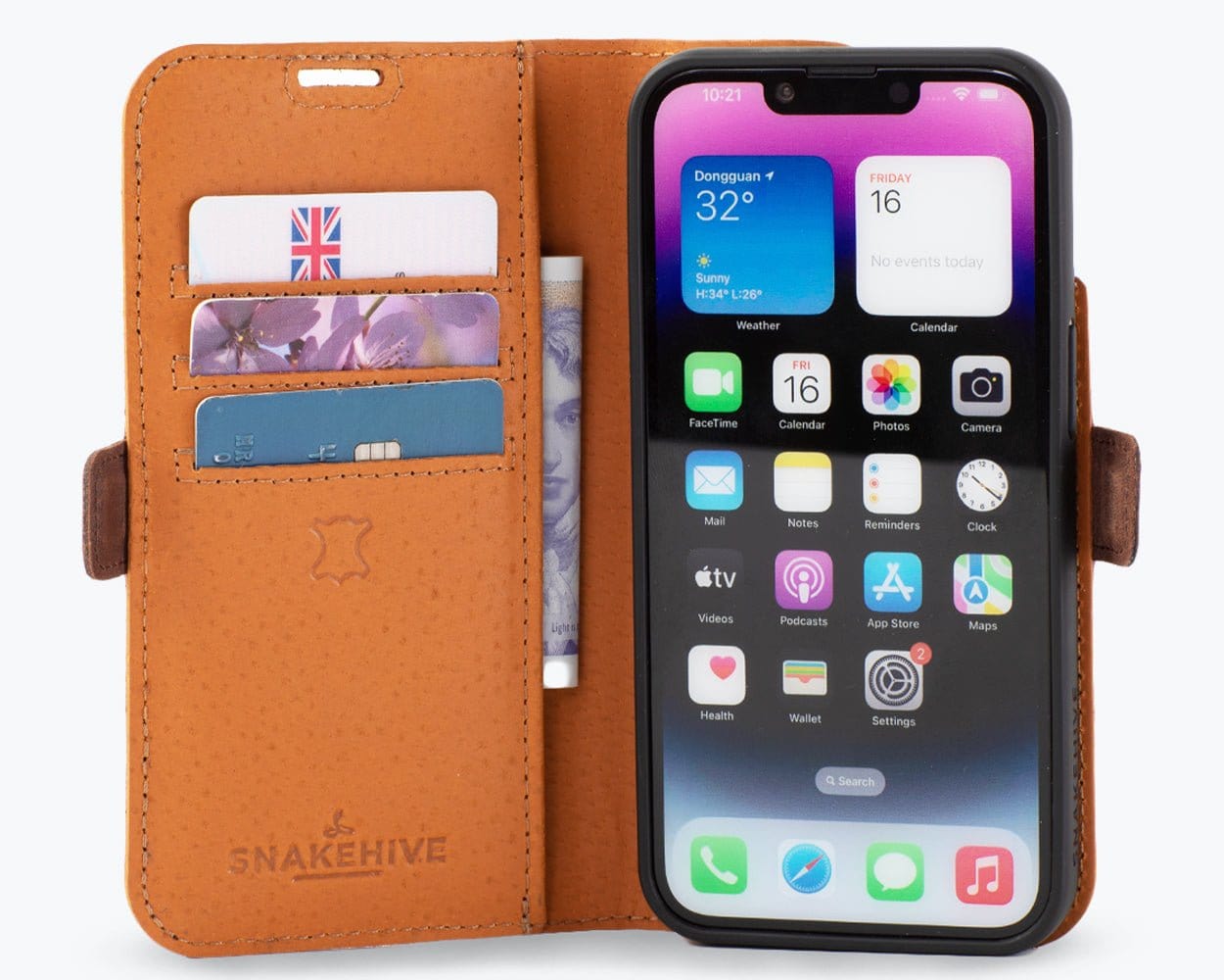 Apple iPhone 14 - Vintage Leather Wallet (Side Clasp) Black Apple iPhone 14 - Snakehive UK