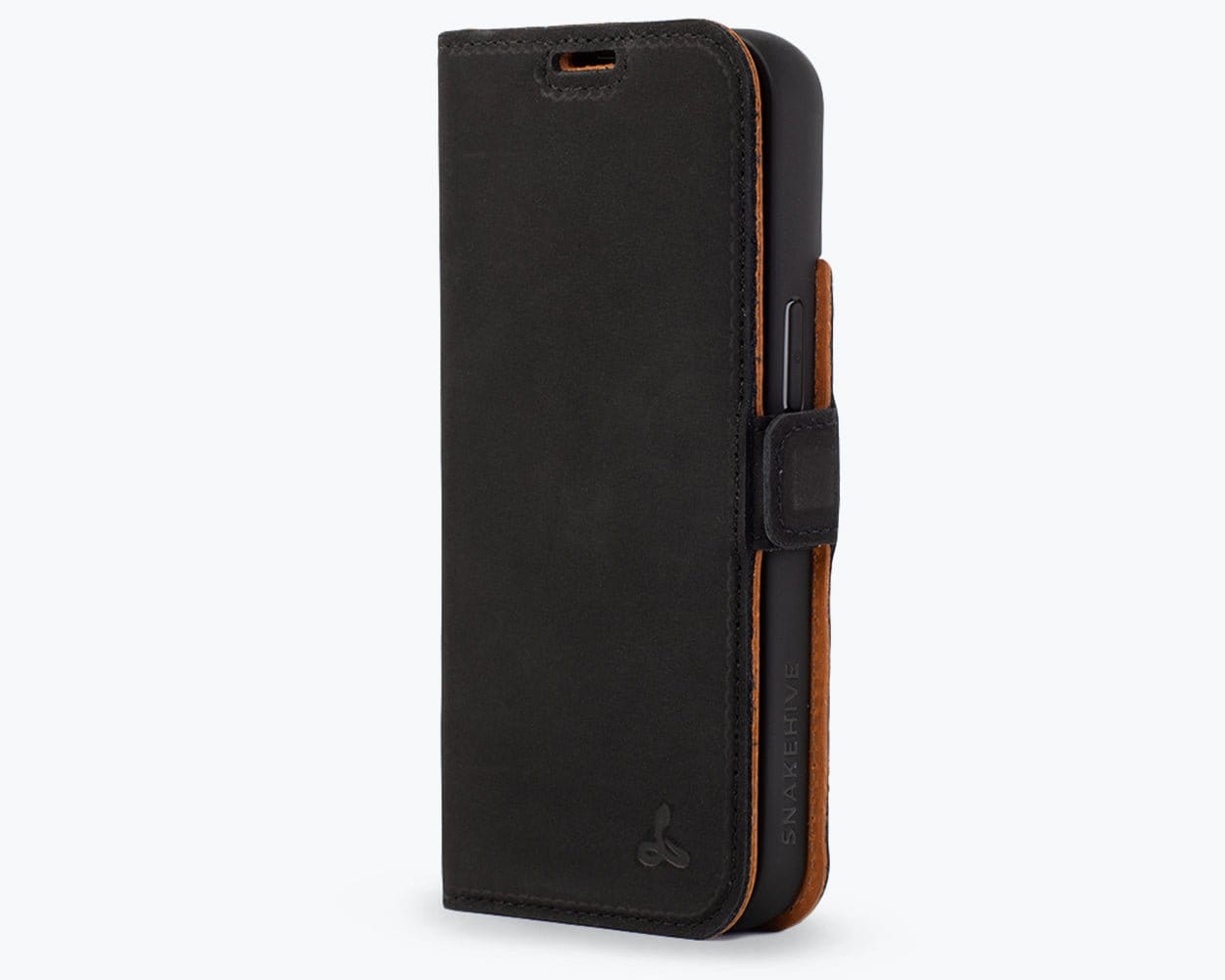 Apple iPhone 14 - Vintage Leather Wallet (Side Clasp) Black Apple iPhone 14 - Snakehive UK
