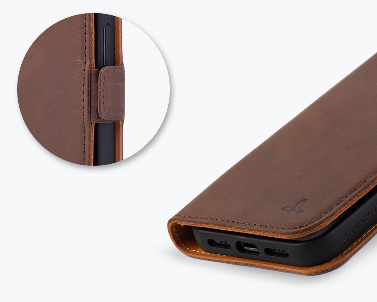 Apple iPhone 14 - Vintage Leather Wallet (Side Clasp) Black Apple iPhone 14 - Snakehive UK