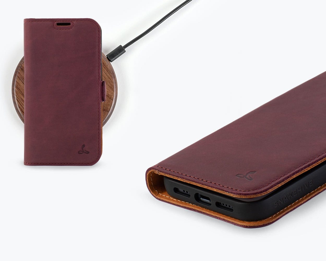 Apple iPhone 14 - Vintage Leather Wallet (Side Clasp) Black Apple iPhone 14 - Snakehive UK