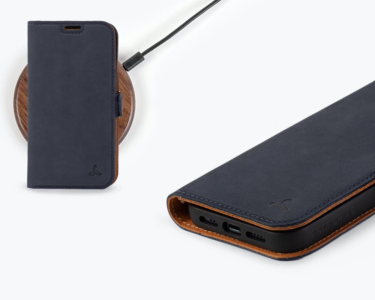 Apple iPhone 14 - Vintage Leather Wallet (Side Clasp) Black Apple iPhone 14 - Snakehive UK
