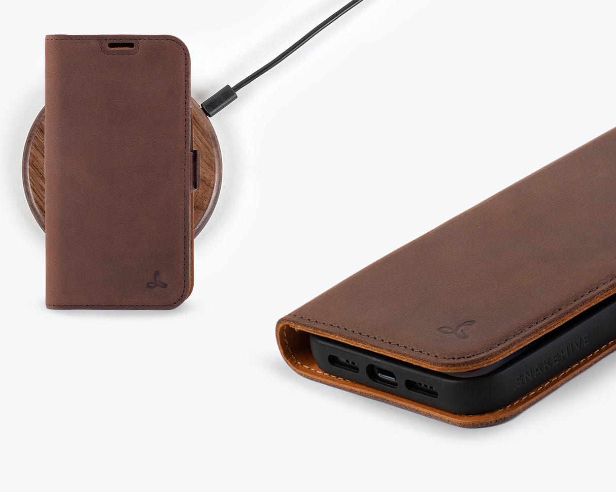 Apple iPhone 15 - Vintage Leather Wallet (Side Clasp) Brown Apple iPhone 15 - Snakehive UK