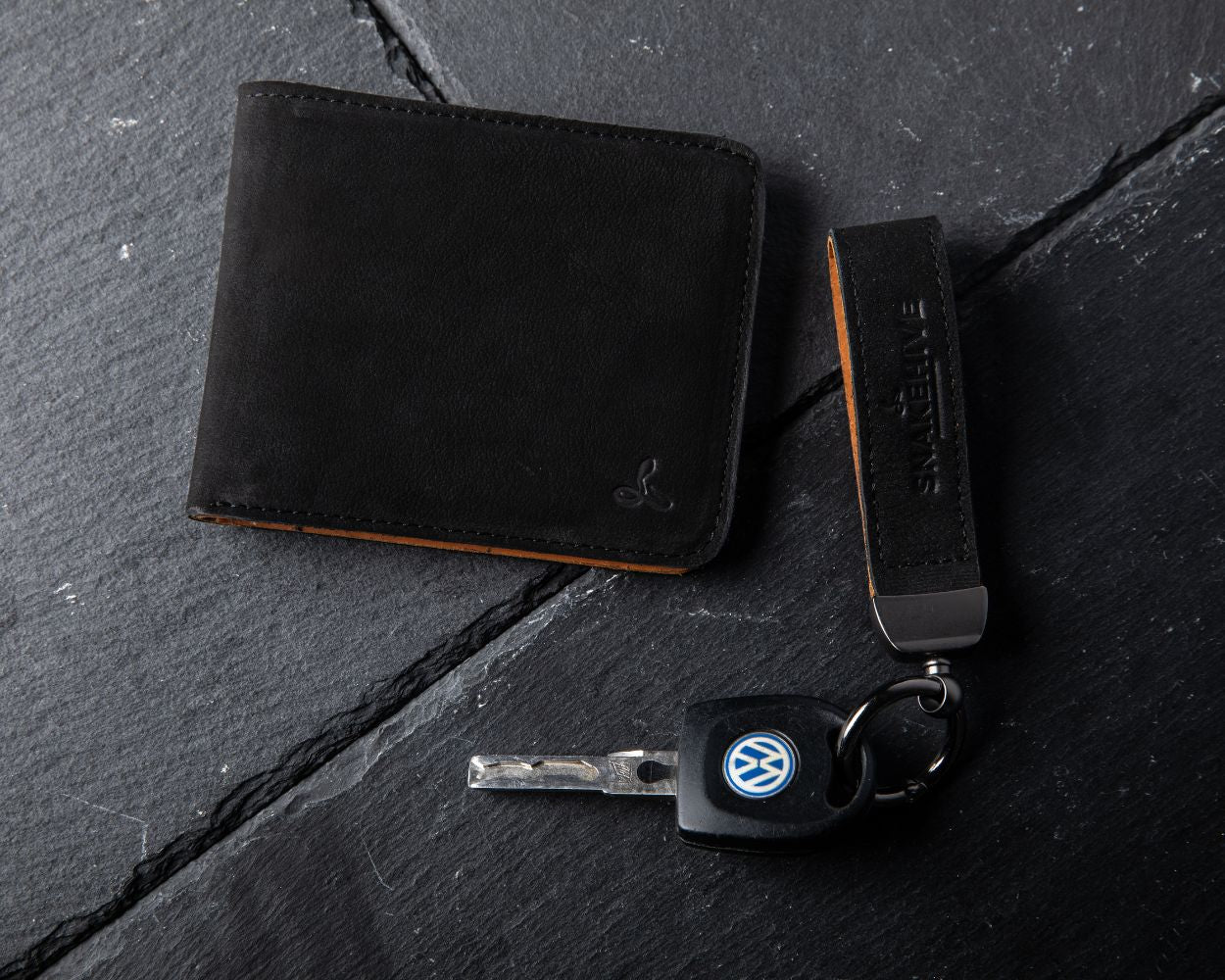Vintage Leather Money Wallet and Key Loop Bundle