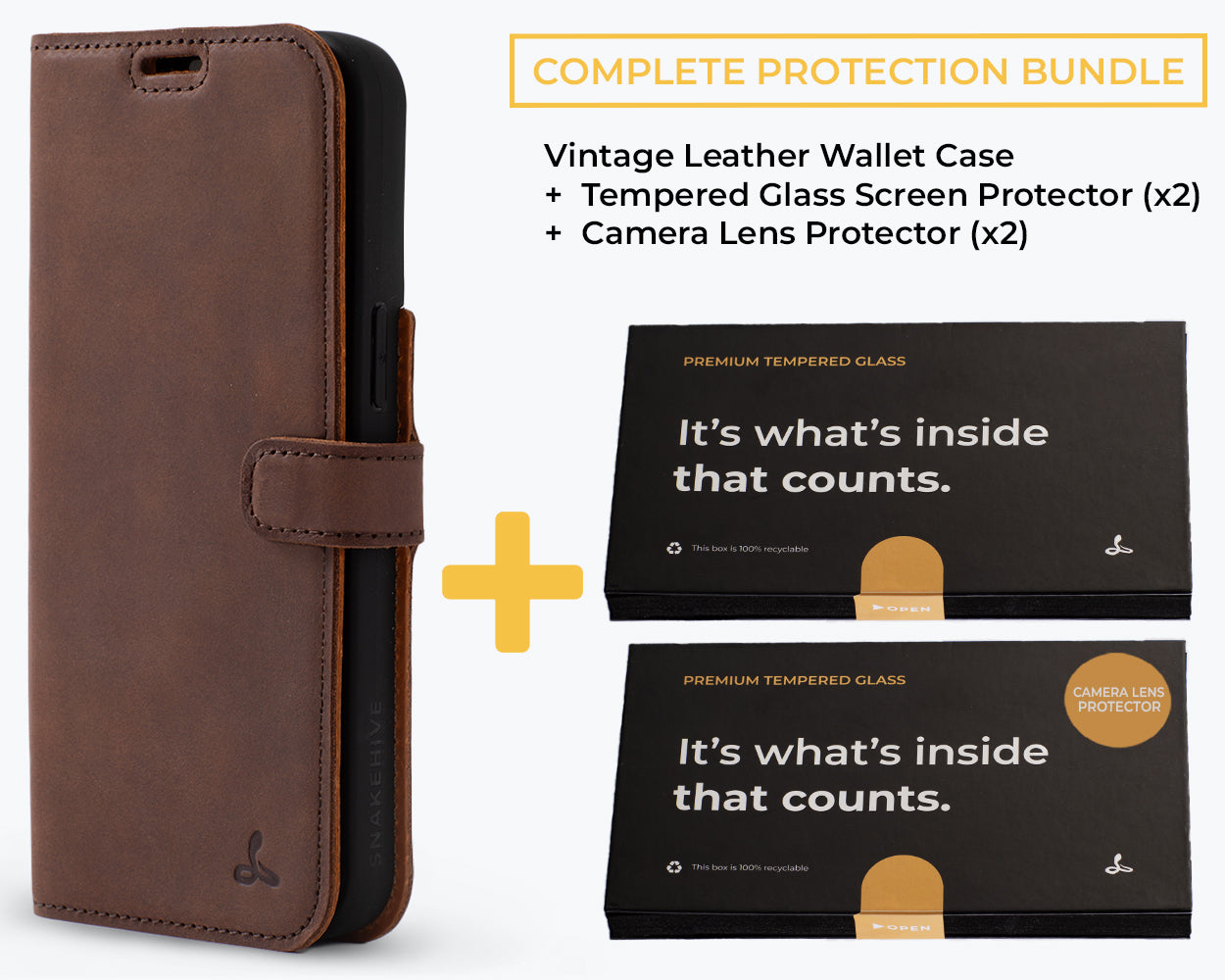 Complete Protection Bundle (Vintage Wallet) - Apple iPhone 15 Plus