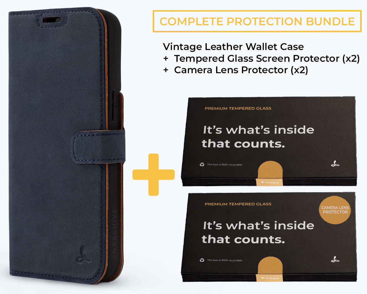 Complete Protection Bundle (Vintage Wallet) - Apple iPhone 15 Plus