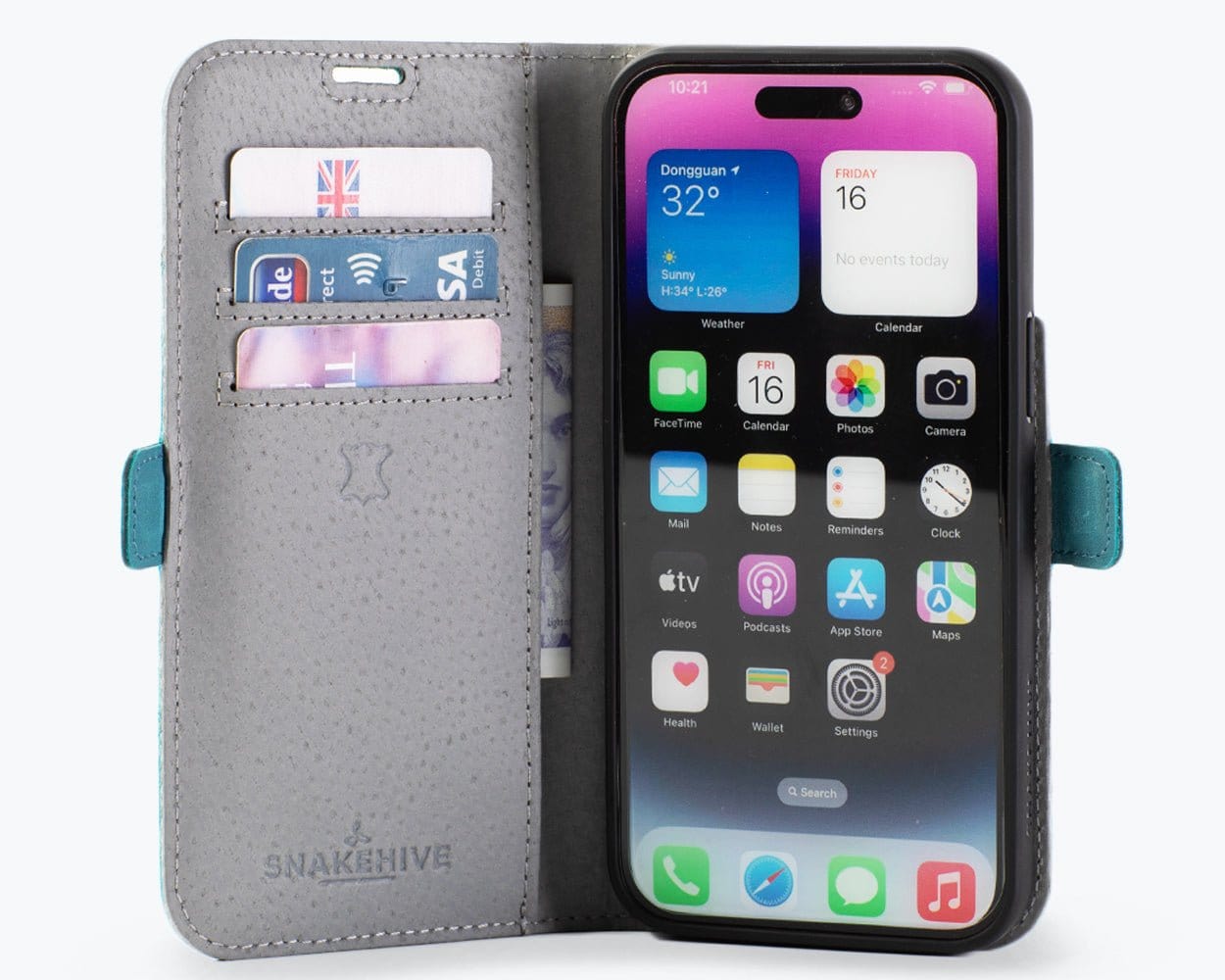 Apple iPhone 15 Pro Max - Vintage Leather Wallet (Side Clasp) Teal Apple iPhone 15 Pro Max - Snakehive UK