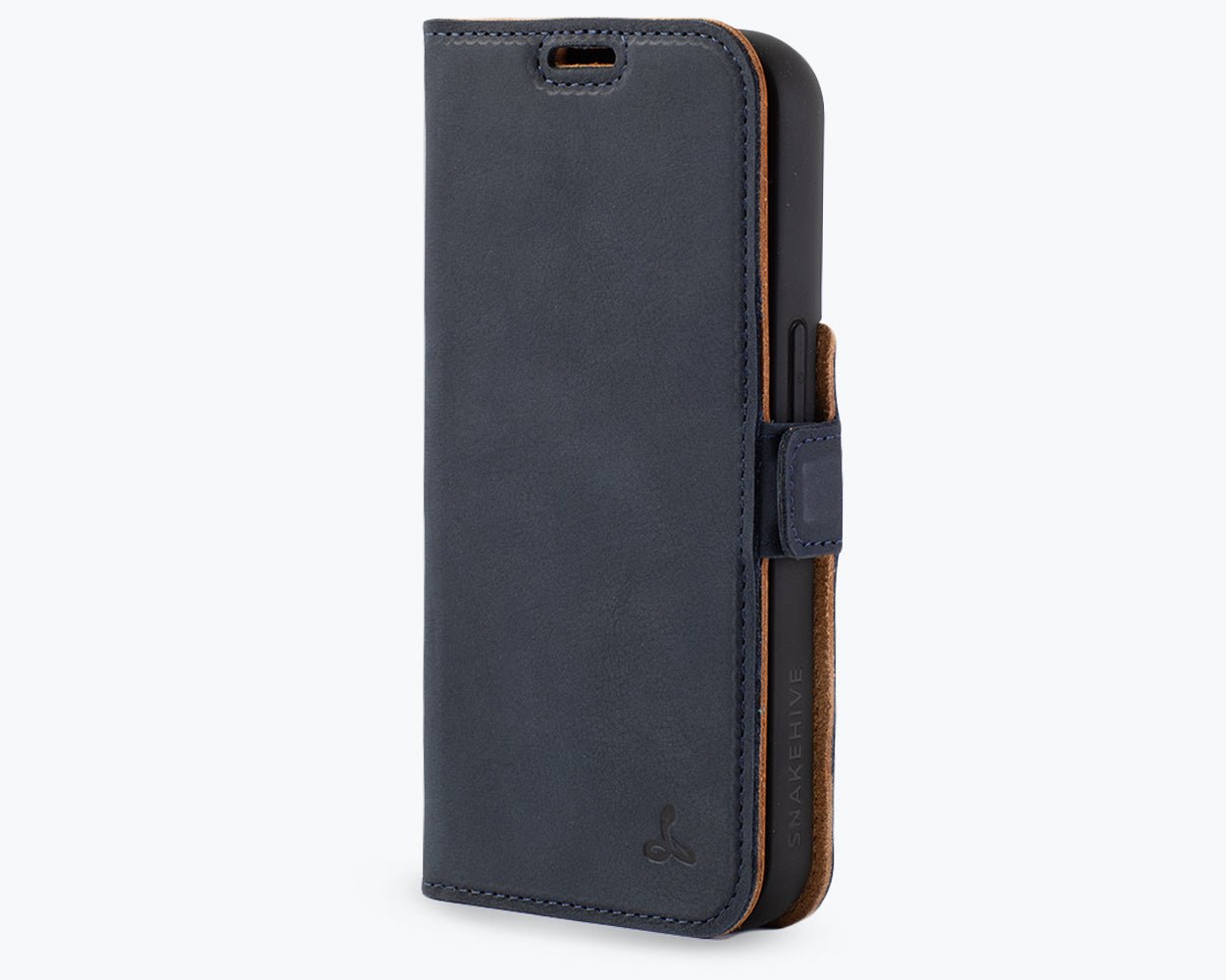 Apple iPhone 15 Pro - Vintage Leather Wallet (Side Clasp) Navy Apple iPhone 15 Pro - Snakehive UK