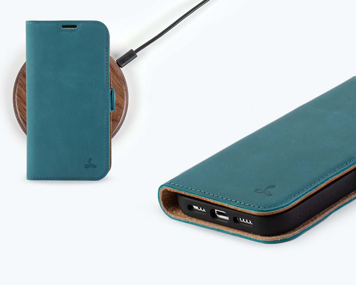 Apple iPhone 15 Pro - Vintage Leather Wallet (Side Clasp) Teal Apple iPhone 15 Pro - Snakehive UK