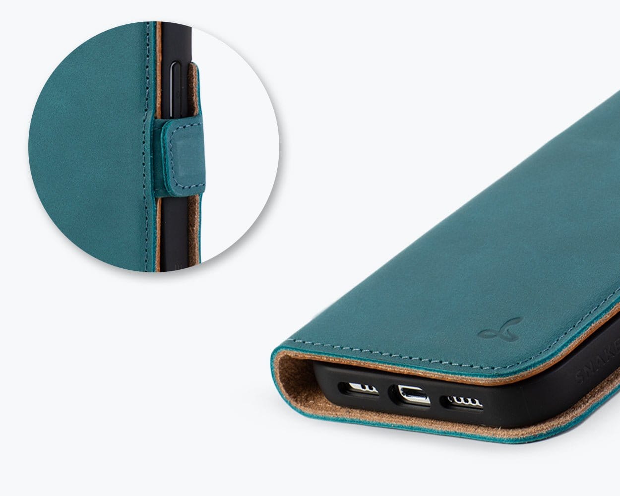 Apple iPhone 15 Pro - Vintage Leather Wallet (Side Clasp) Teal Apple iPhone 15 Pro - Snakehive UK