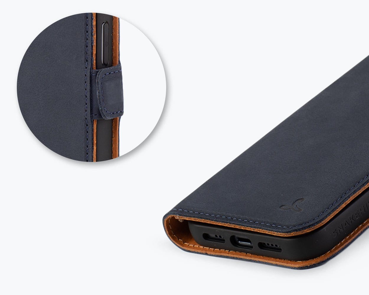 Apple iPhone 15 - Vintage Leather Wallet (Side Clasp) Black Apple iPhone 15 - Snakehive UK