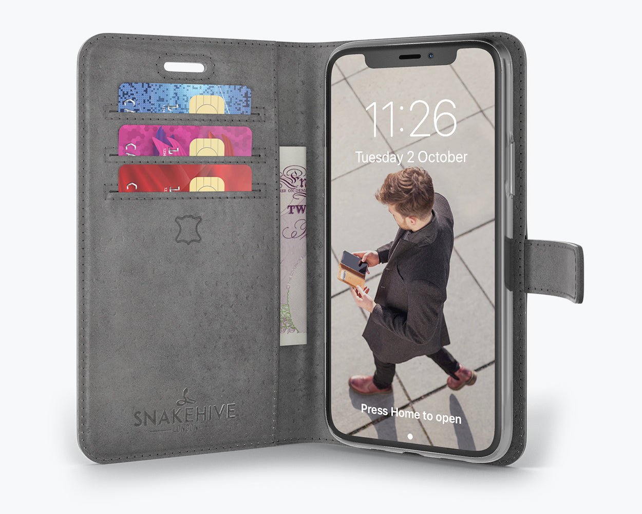 Apple iPhone 11 Pro Max - Vintage Leather Wallet Grey Apple iPhone 11 Pro Max - Snakehive UK