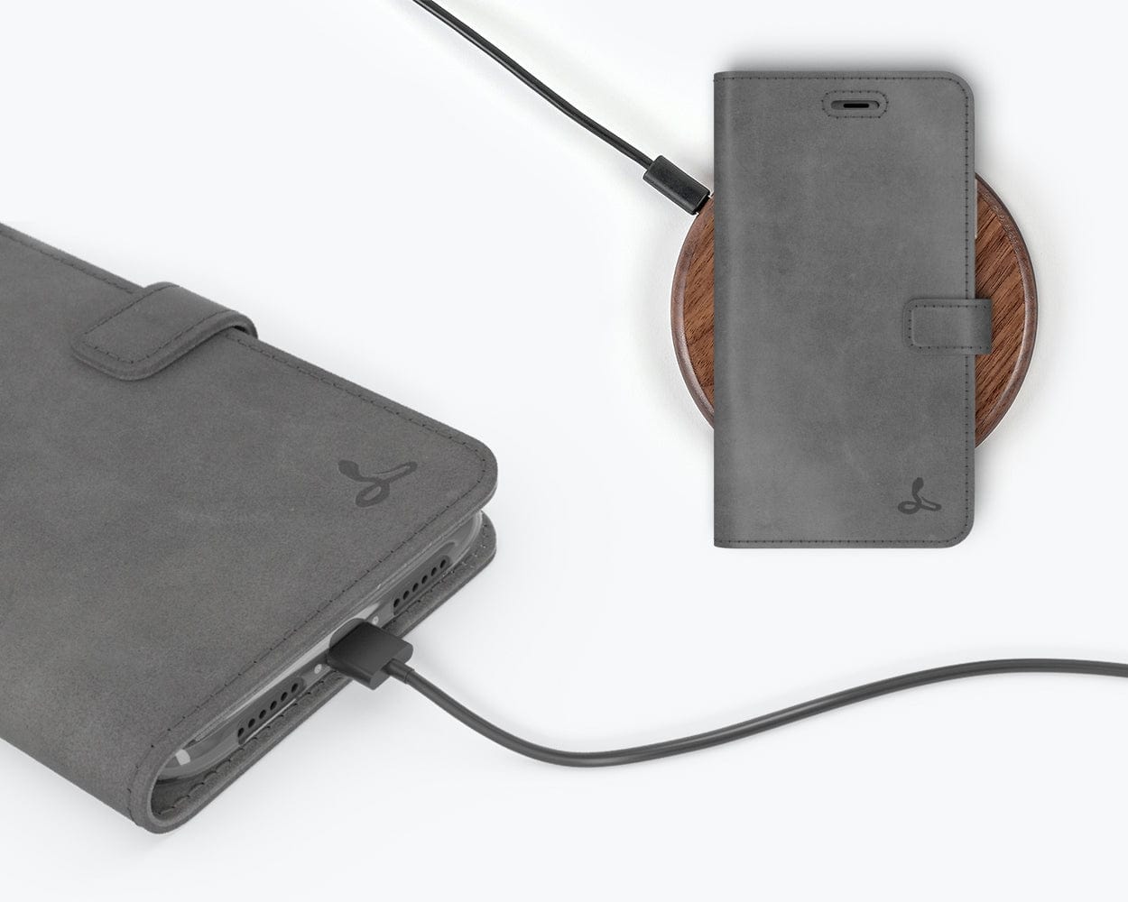 Apple iPhone 11 - Vintage Leather Wallet Grey Apple iPhone 11 - Snakehive UK