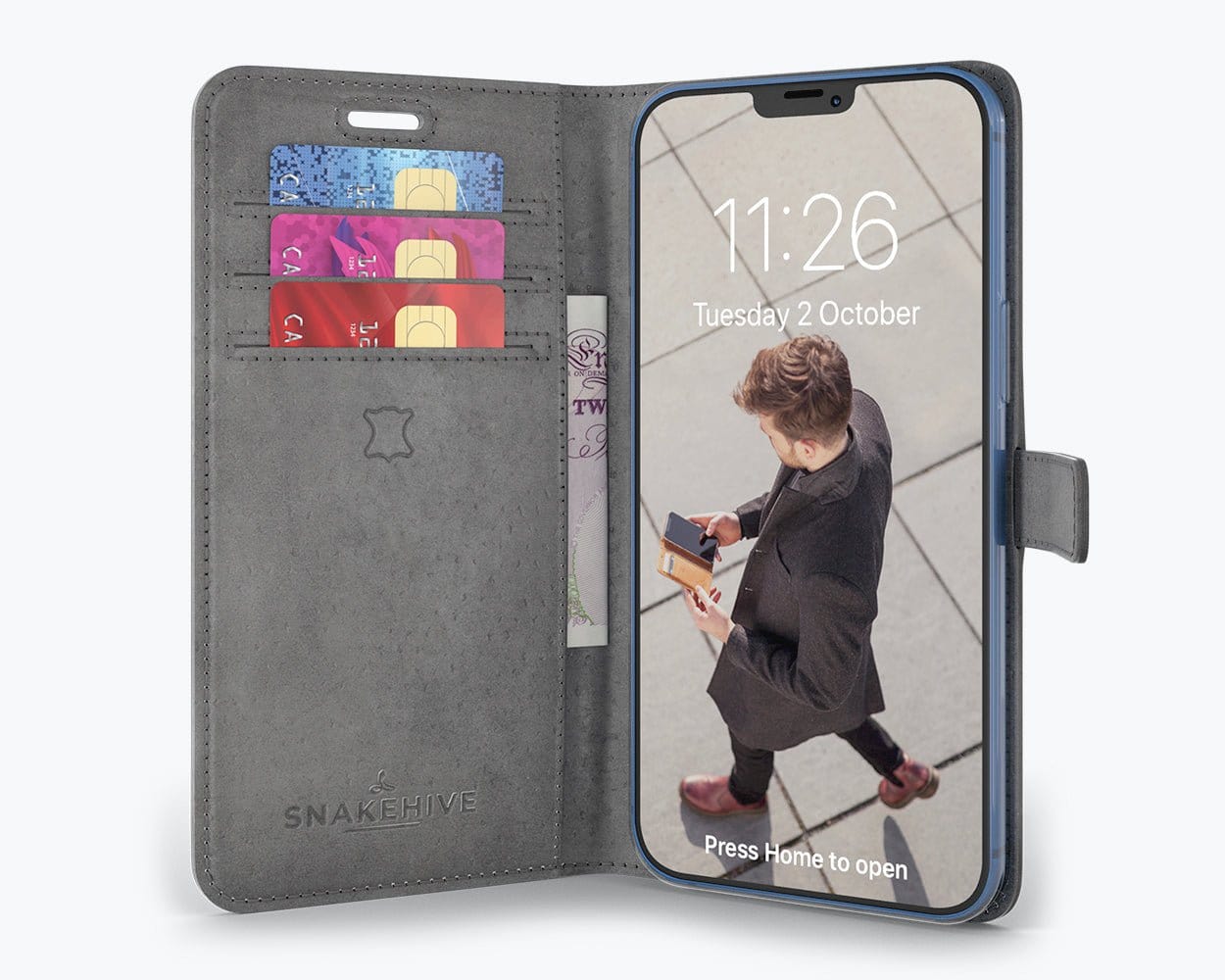 Apple iPhone 12 Pro - Vintage Leather Wallet (Almost Perfect) Grey Apple iPhone 12 Pro - Snakehive UK