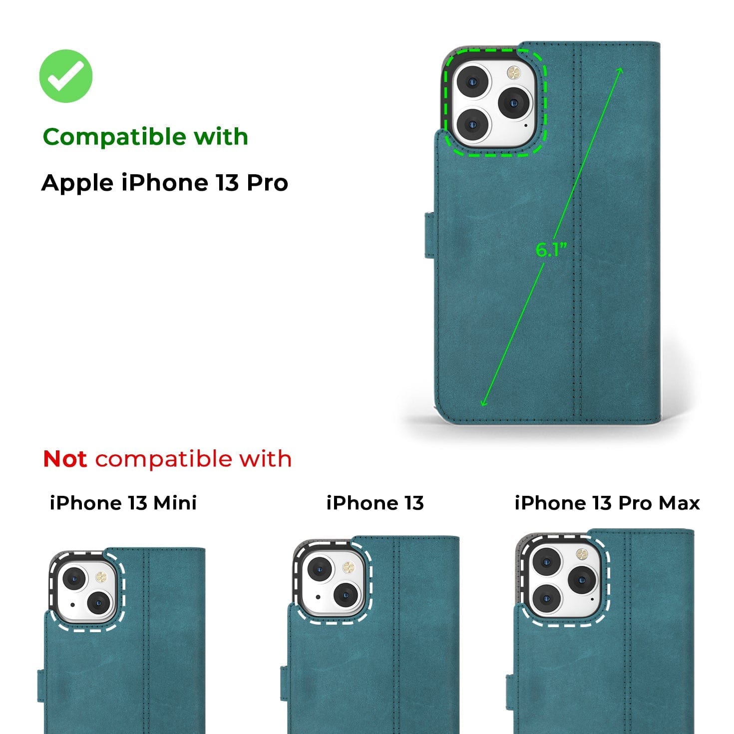 Apple iPhone 13 Pro - Vintage Leather Wallet Teal Apple iPhone 13 Pro - Snakehive UK