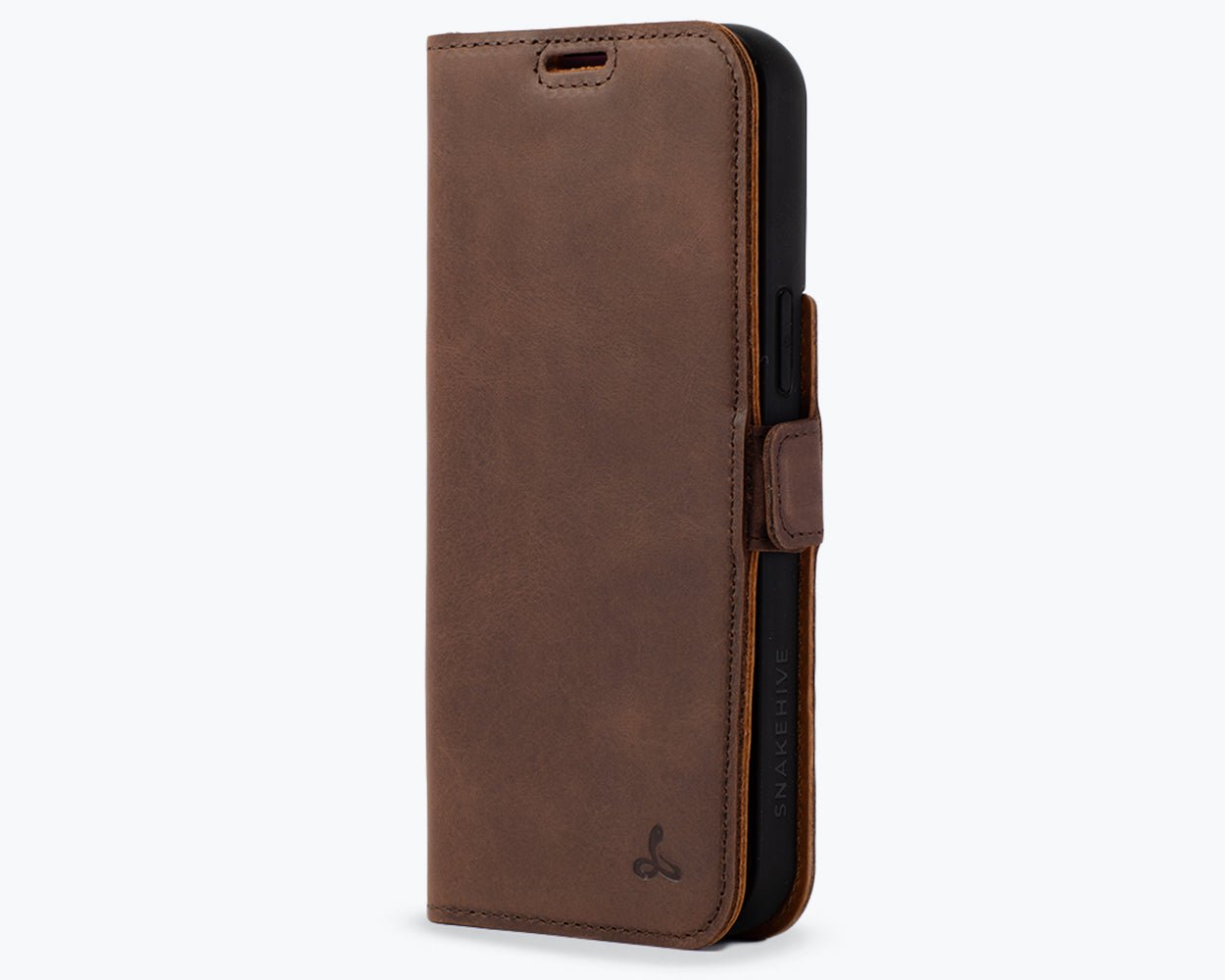 Apple iPhone 14 Pro Max - Vintage Leather Wallet (Side Clasp) Chestnut Brown Apple iPhone 14 Pro Max - Snakehive UK