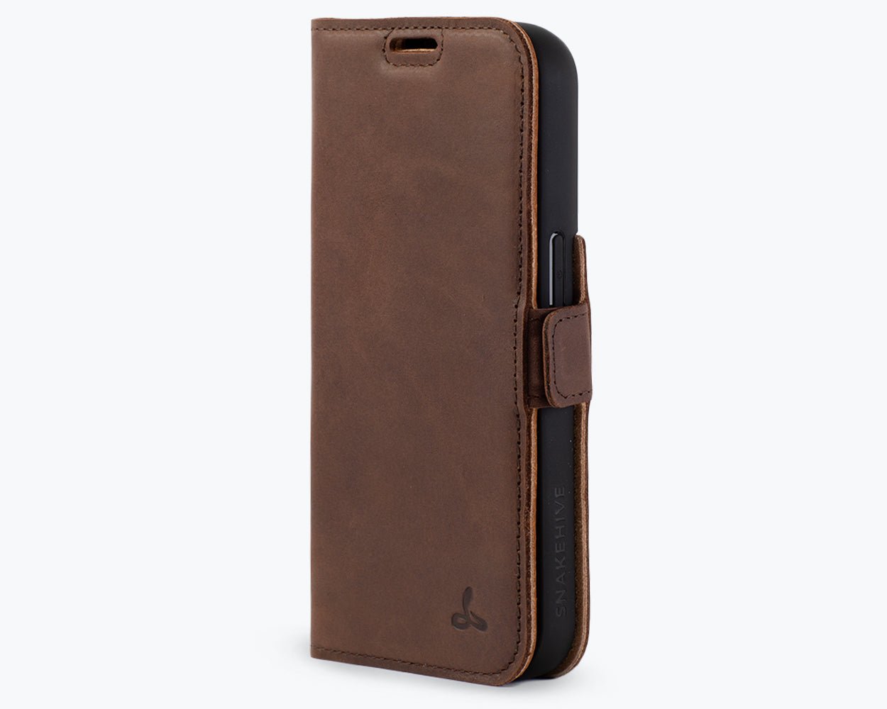 Apple iPhone 14 Pro - Vintage Leather Wallet (Side Clasp) Chestnut Brown Apple iPhone 14 Pro - Snakehive UK