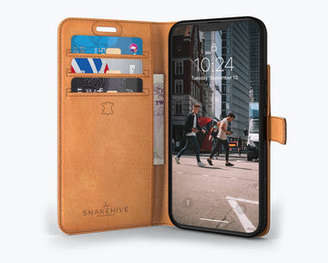 Snakehive iPhone 14 Vintage Wallet Genuine Leather Wallet Phone Case Real Leather with Viewing Stand 3 Card Holder Flip Folio Cover with Card Slot