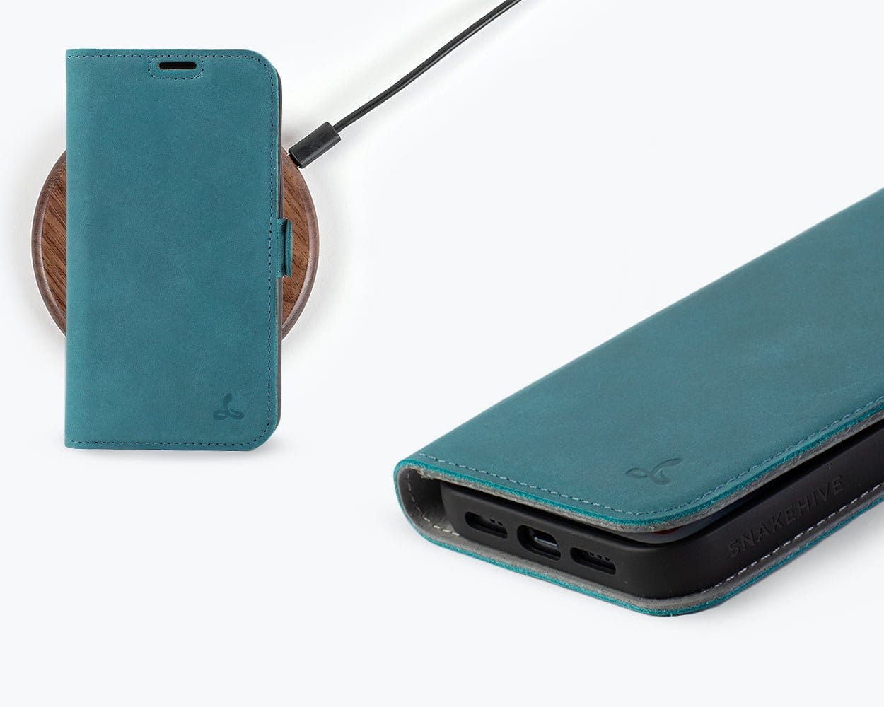 Apple iPhone 14 - Vintage Leather Wallet (Side Clasp) Black Apple iPhone 14 - Snakehive UK