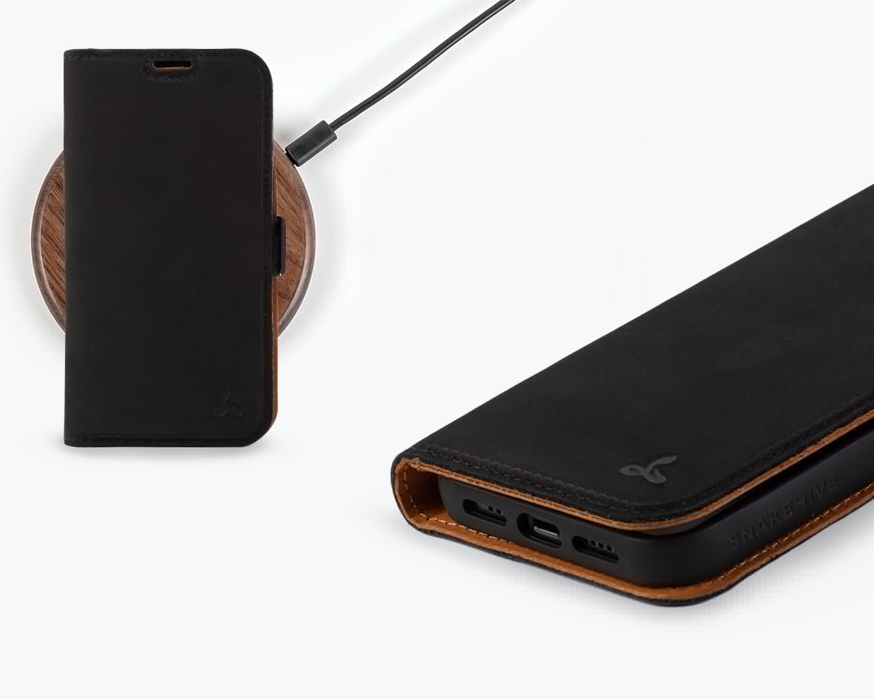 Apple iPhone 14 - Vintage Leather Wallet (Side Clasp) Black Apple iPhone 14 - Snakehive UK