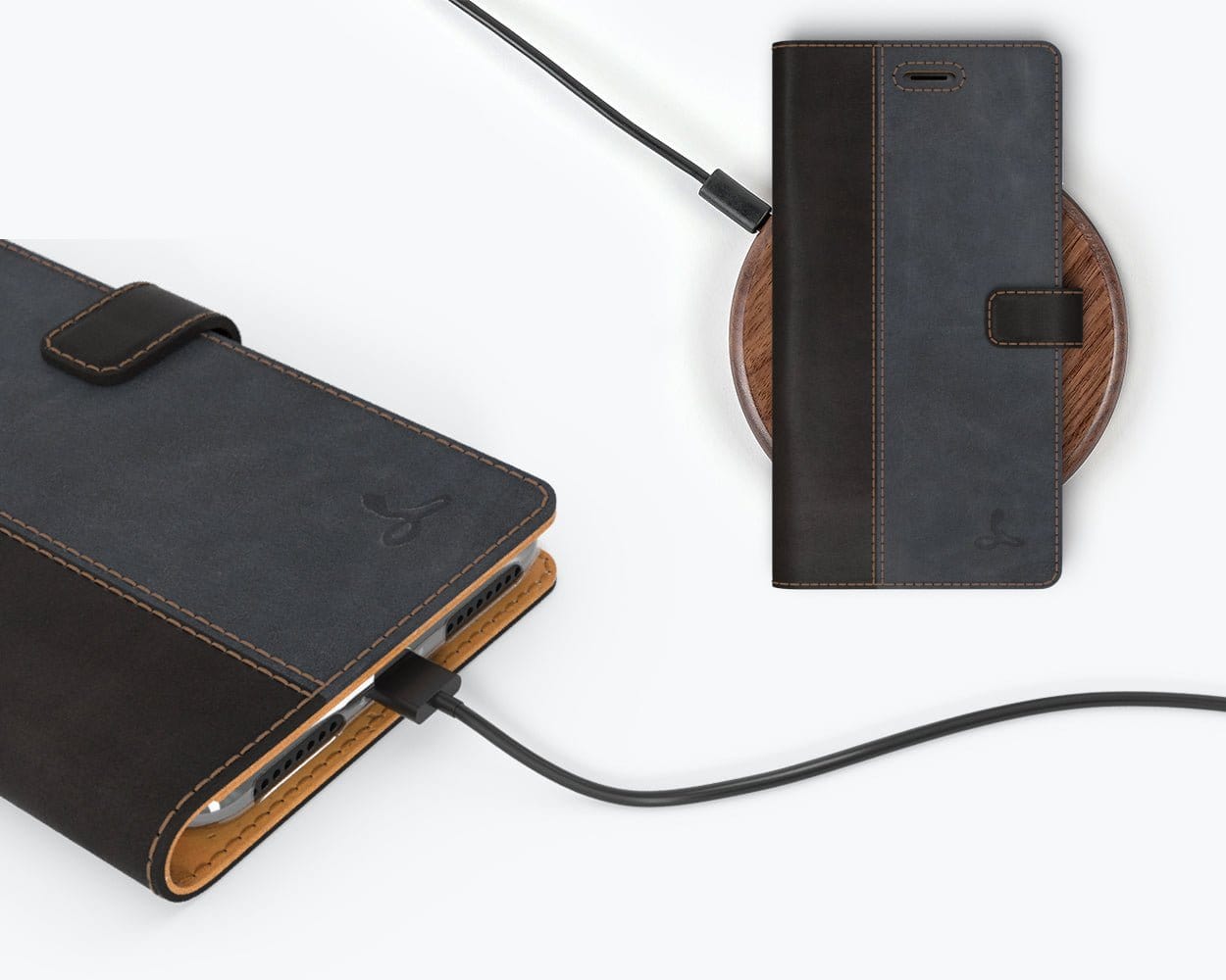Apple iPhone 7 Plus - Vintage Two Tone Leather Wallet (Almost Perfect) TT Black/Plum Apple iPhone 7 Plus - Snakehive UK
