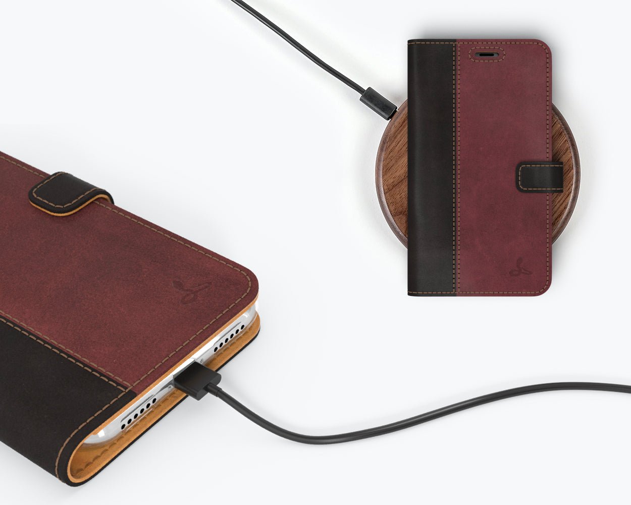 Apple iPhone X/XS - Vintage Two Tone Leather Wallet (Almost Perfect) TT Black/Plum - Snakehive UK