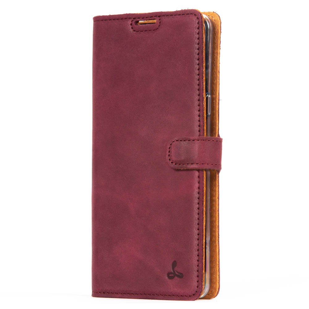 Samsung Galaxy S10 5G - Vintage Leather Wallet Plum Samsung Galaxy S105G - Snakehive UK