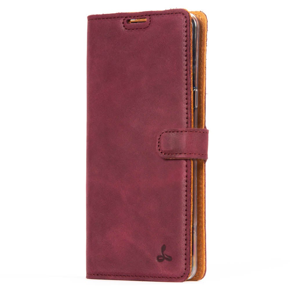 Samsung Galaxy S10 - Vintage Leather Wallet Plum Samsung Galaxy S10 - Snakehive UK