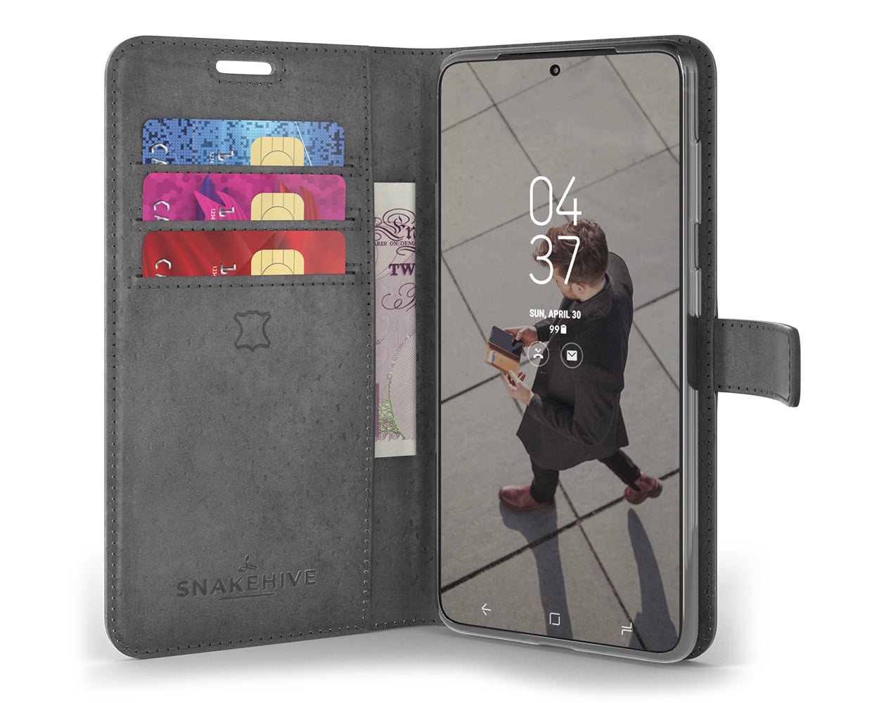 Samsung Galaxy S20 FE - Vintage Leather Wallet Grey Samsung Galaxy S20 FE - Snakehive UK