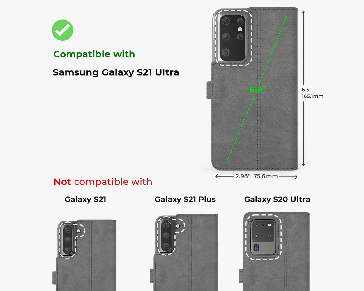 Samsung Galaxy S21 Ultra - Vintage Leather Wallet Grey Samsung Galaxy S21 Ultra - Snakehive UK