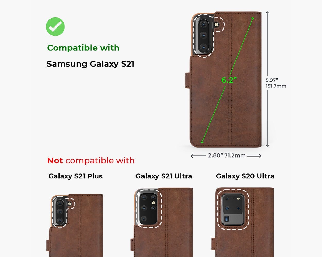 Samsung Galaxy S21 - Vintage Leather Wallet (Almost Perfect) Grey Samsung Galaxy S21 - Snakehive UK