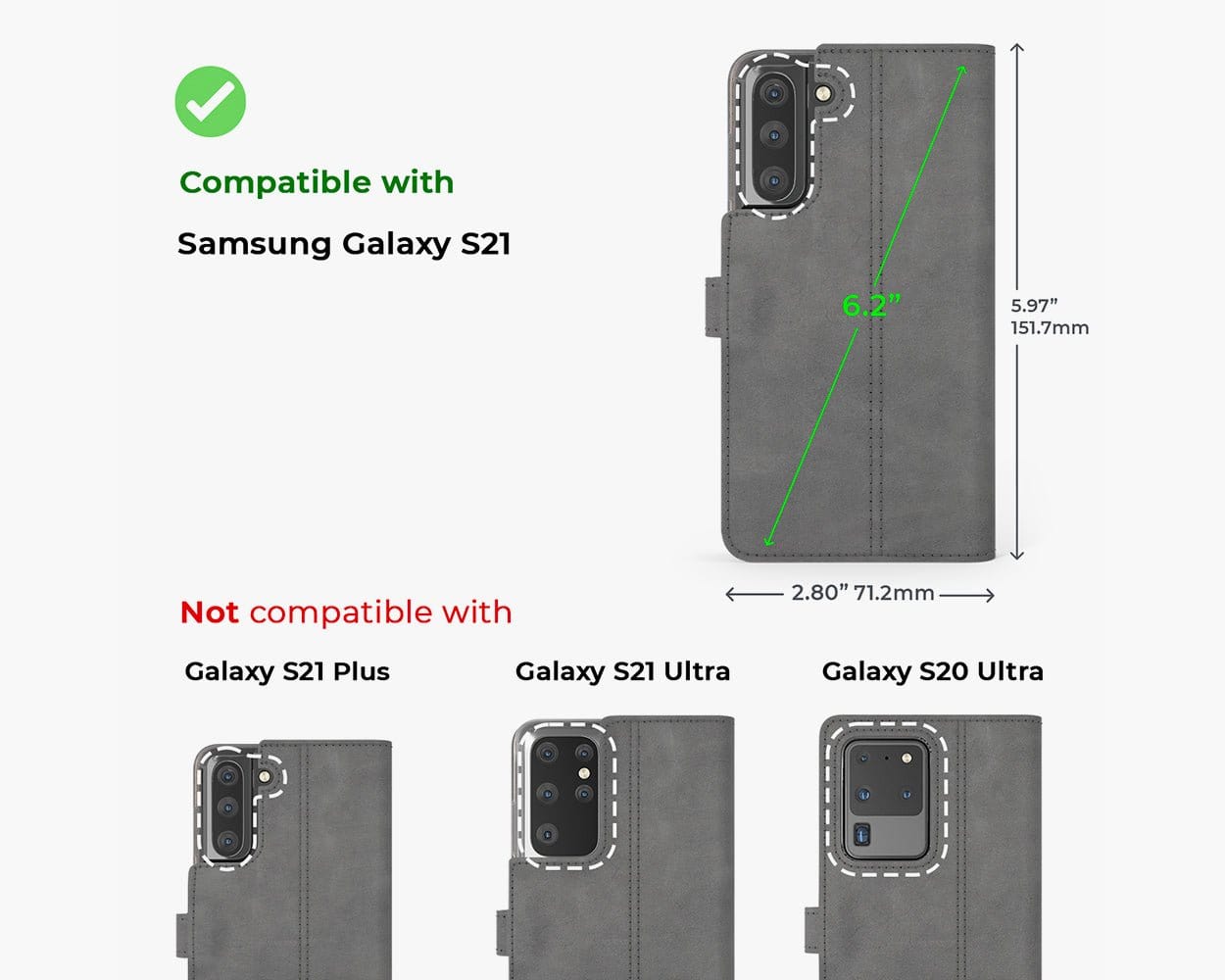 Samsung Galaxy S21 - Vintage Leather Wallet (Almost Perfect) Grey Samsung Galaxy S21 - Snakehive UK