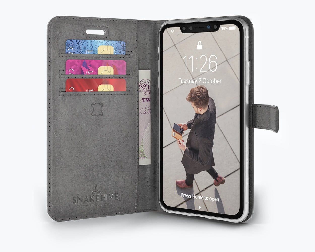Vintage Leather Wallet - Apple iPhone XR Grey - Snakehive UK