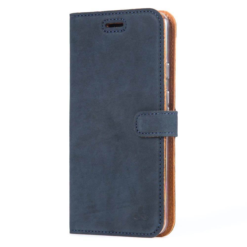 Vintage Leather Wallet - Google Pixel 3A XL Navy - Snakehive UK