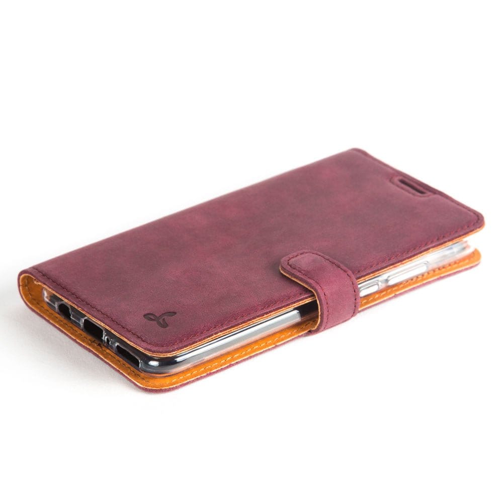 Vintage Leather Wallet - Huawei P30 Lite Plum Huawei P30 Lite - Snakehive UK